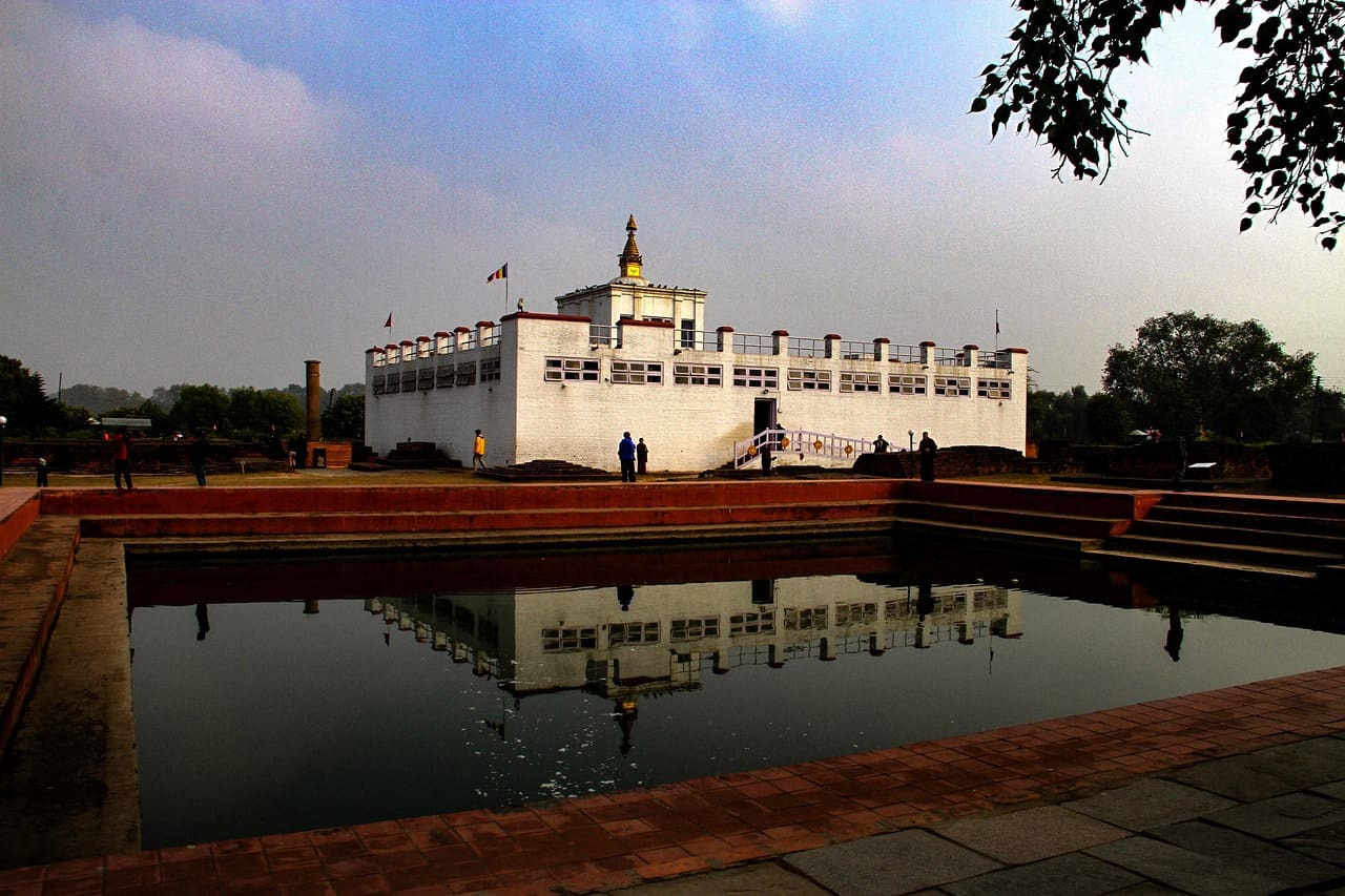 Maya Devi Temple in Lumbini, Nepal – a sacred pilgrimage site marking the birthplace of Lord Buddha, surrounded by peaceful gardens and prayer flags.